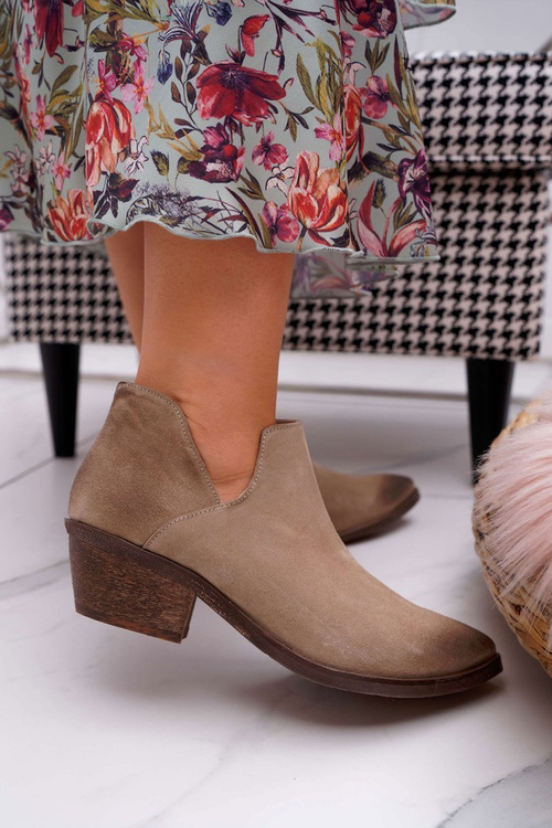 Botki Damskie Beżowe Wiosenne Skórzane Anabella