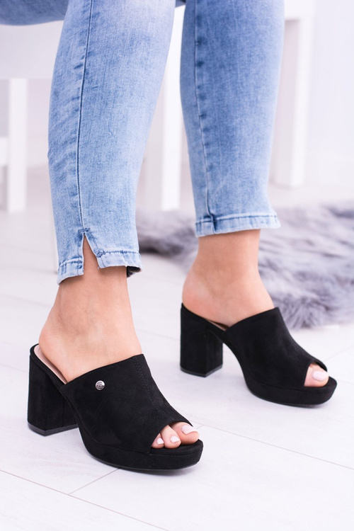 Czarne Damskie Klapki Na Słupku Elegante