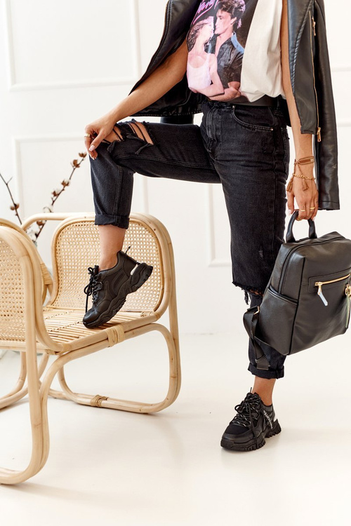 Damskie Sneakersy Na Masywnej Podeszwie Czarne Chunky