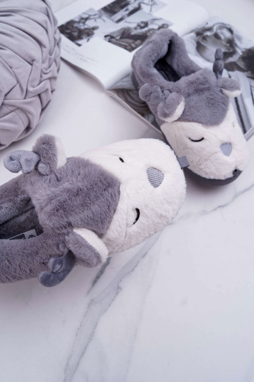 Papcie Damskie Z Futerkiem Renifery Szare Reindeer