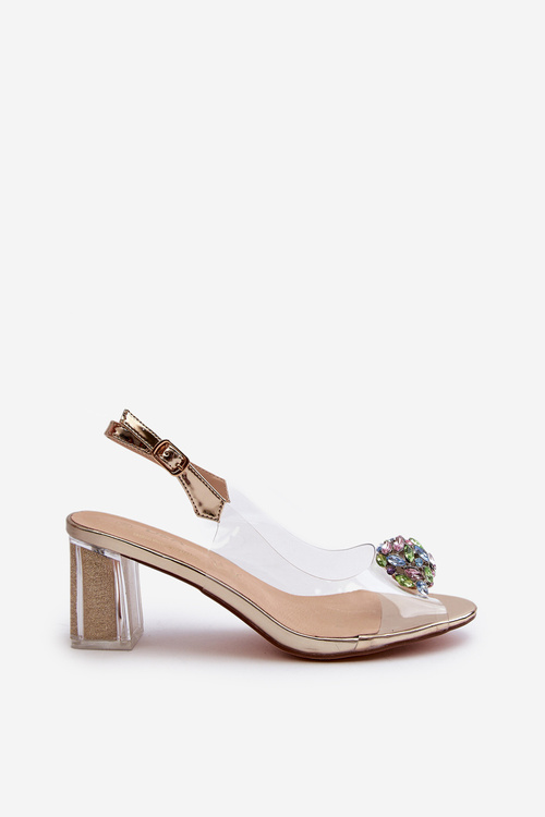 Transparentne Sandały Na Słupku z Ozdobą Złote D&A MR38-454