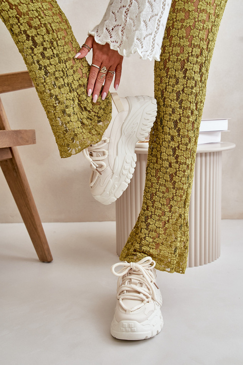 Sneakersy Damskie Na Masywnej Podeszwie Jasnobeżowe Nevela