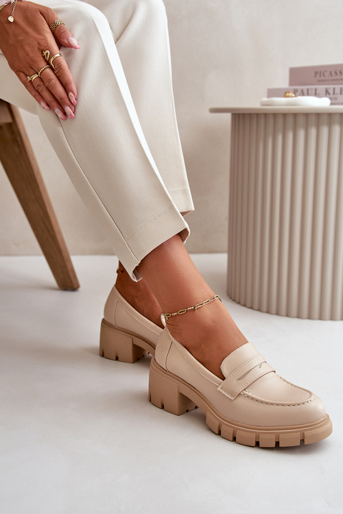 Damskie Półbuty Na Niskim Obcasie Z Eko Skóry Beżowe Menloa