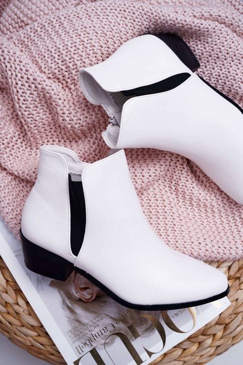 Damskie Botki Płaskie Białe Murino