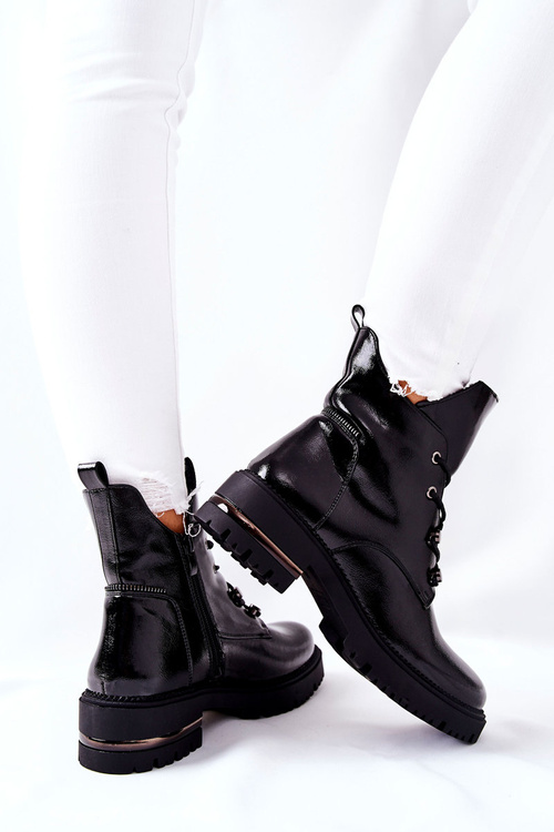 Botki Lakierowane Ocieplane Sergio Leone Czarne TR744