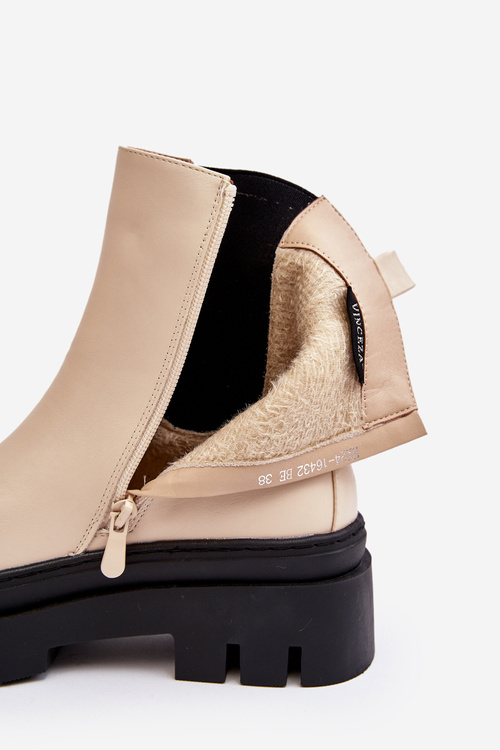 Skórzane Botki Workery Beżowe Loretta