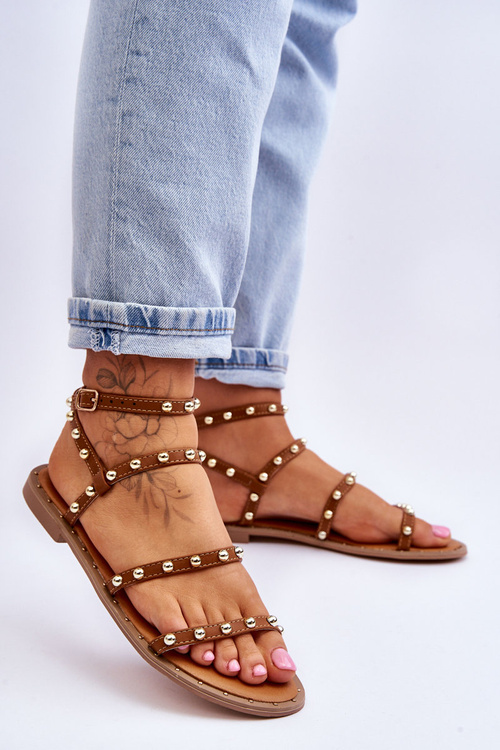 Damskie Sandały Z Ozdobnymi Ćwiekami Brązowe Dorothy