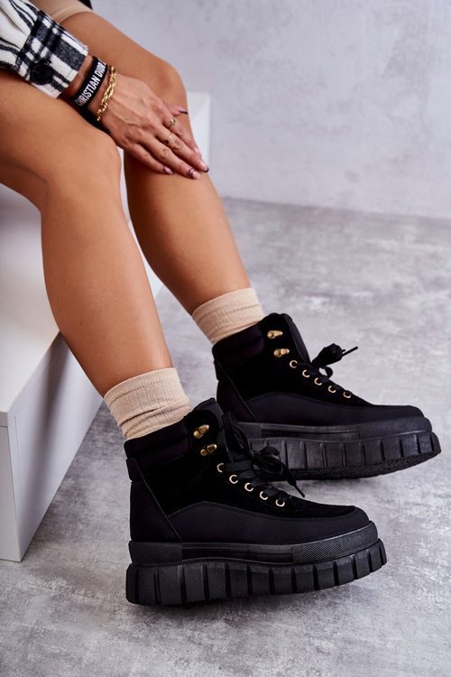 Wygodne Botki Na Platformie Czarne Sanchio