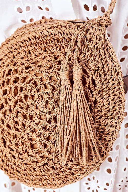 Pleciona Okrągła Torebka Boho BRUNO ROSSI Camel