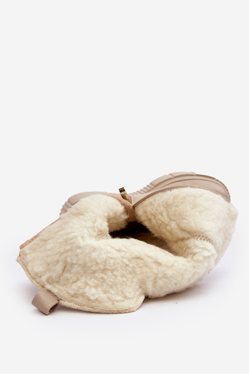 Damskie Skórzane Kozaki Z Wełną Zazoo 70121 Beżowe