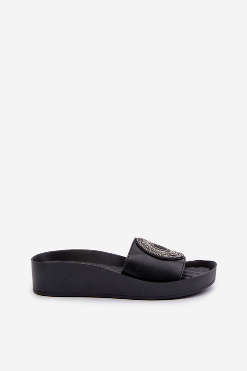 Skórzane Klapki Damskie Z Ozdobą S.Barski KV27-019 Czarne