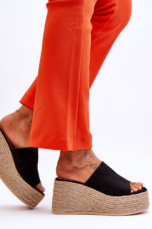 Damskie Klapki Na Koturnie I Platformie Czarne Ysabel