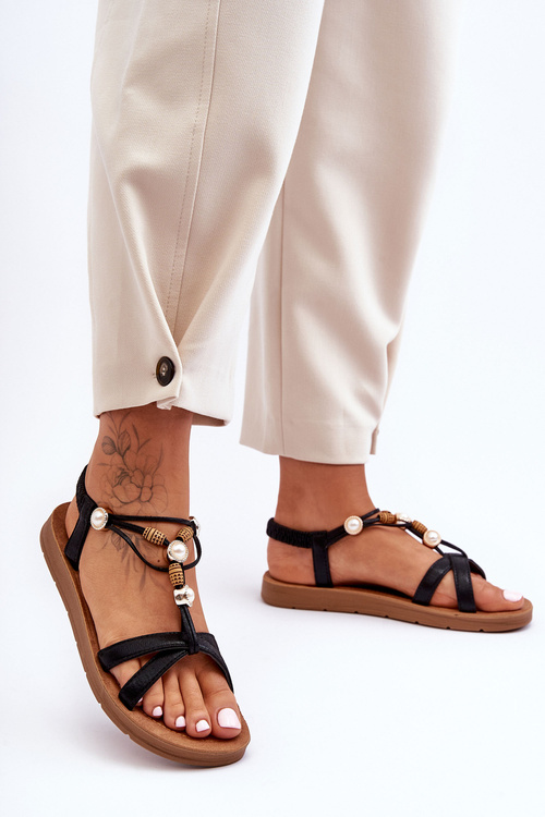 Damskie Zdobione Błyszczące Sandały Czarne Midol