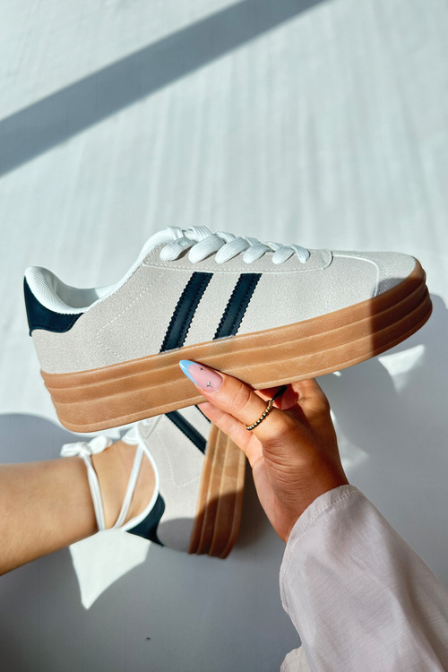 Sneakersy Damskie Na Platformie Beżowo-Czarne Egelia