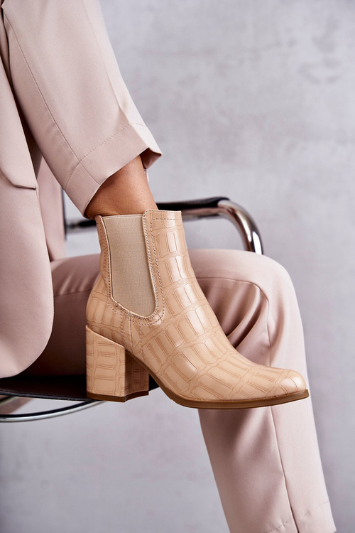 Wężowe Skórzane Botki La.Fi 260038BE-XC Beżowe