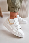 Trampki Sneakersy Damskie Na Platformie Z Eko Skóry Biało-Złote Brennessa