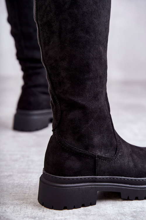 Damskie Ocieplane Kozaki Do Kolana Czarne Helma