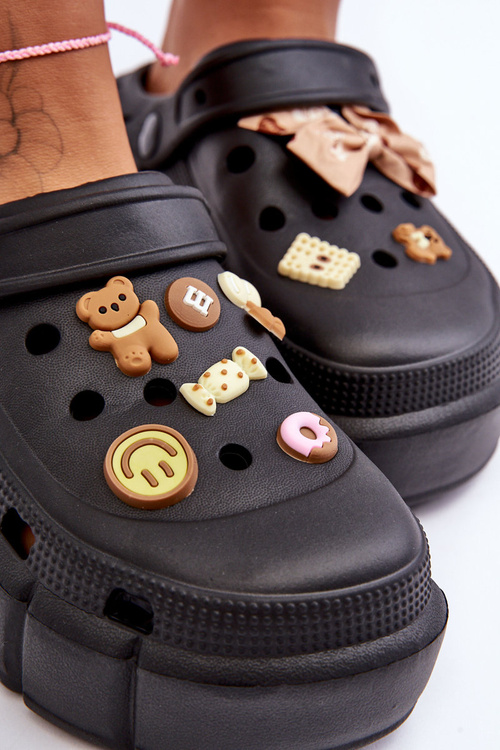 Damskie Piankowe Klapki Kroksy Z Ozdobami Czarne Marlett