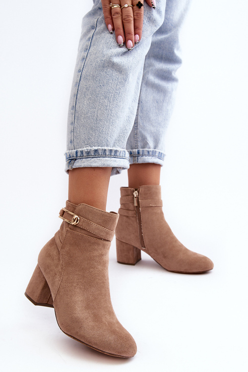 Damskie Botki Na Niskim Słupku Beżowe Verice