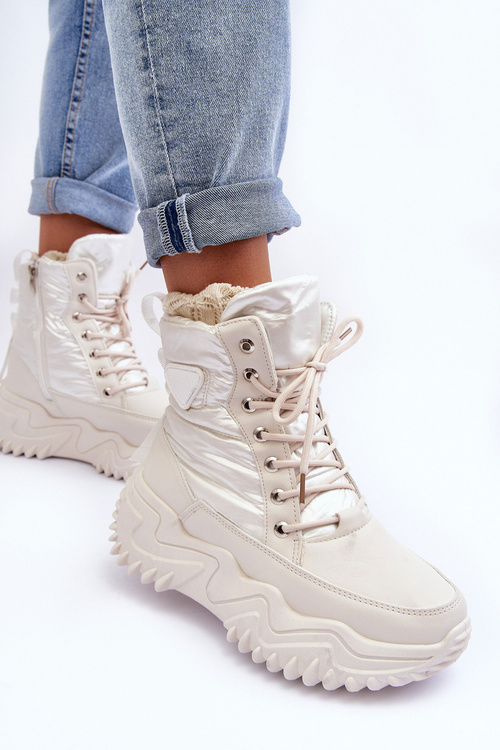 Ocieplane Botki Na Masywnej Platformie Jasnobeżowe Lanleh