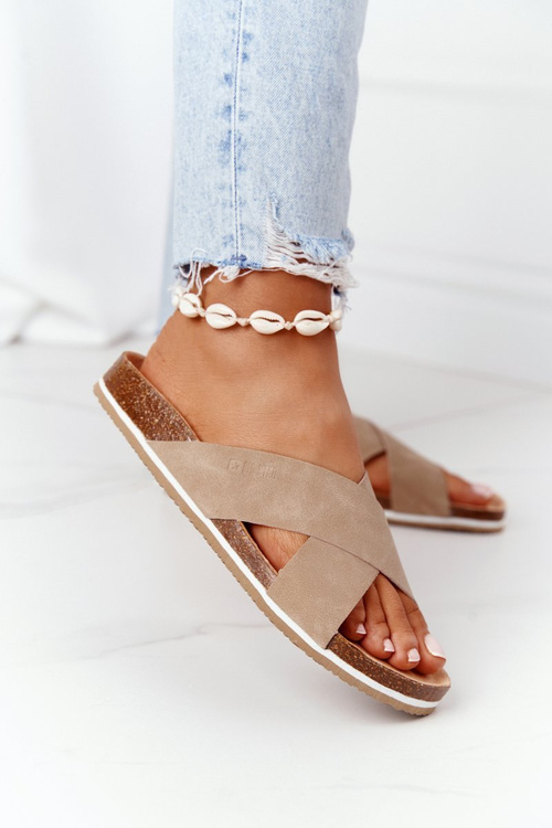 Skórzane Profilowane Klapki Big Star HH274593 Beżowe