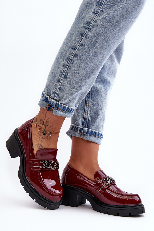 Lakierowane Damskie Półbuty Na Niskim Obcasie Bordowe Blimma