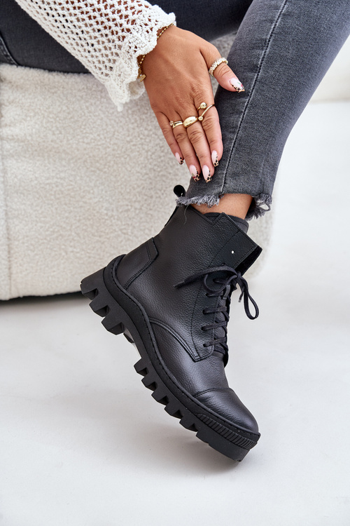 Zazoo 2831 Botki Damskie Ze Skóry Naturalnej Czarne