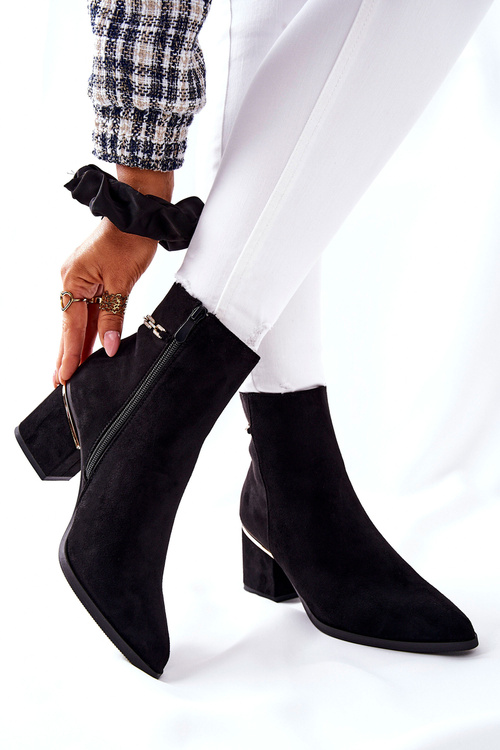 Damskie Zamszowe Botki Na Słupku Czarne One Step