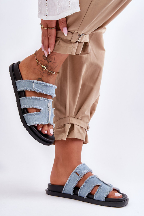 Damskie Klapki Materiałowe Na Rzep Niebieskie Lamirose