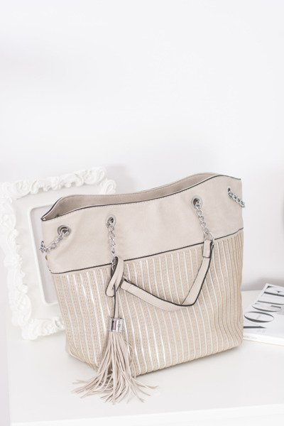 Damska Szara Klasyczna Torebka z Frędzlem