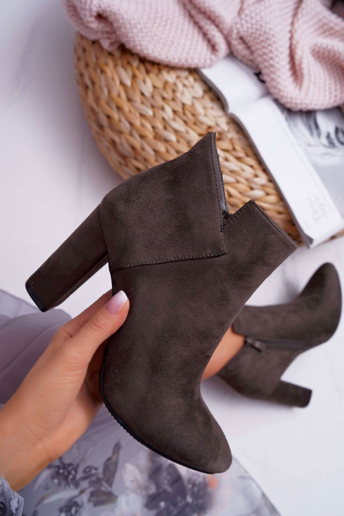 Botki Damskie Na Słupku Zamszowe Khaki Ruffle