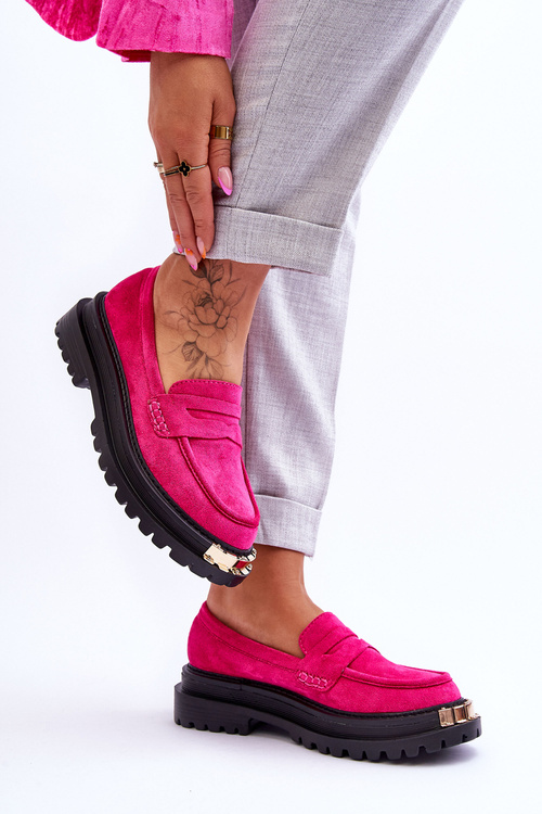 Klasyczne Zamszowe Mokasyny Z Ozdobą Fuksja Monaro
