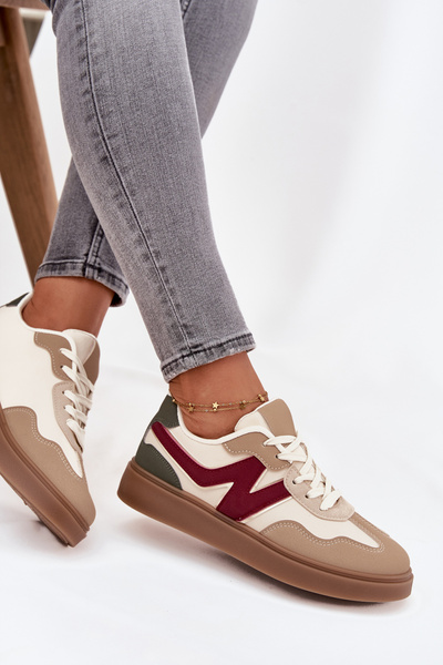 Sneakersy Damskie Niskie Eko Skórzane Beżowe Givelle