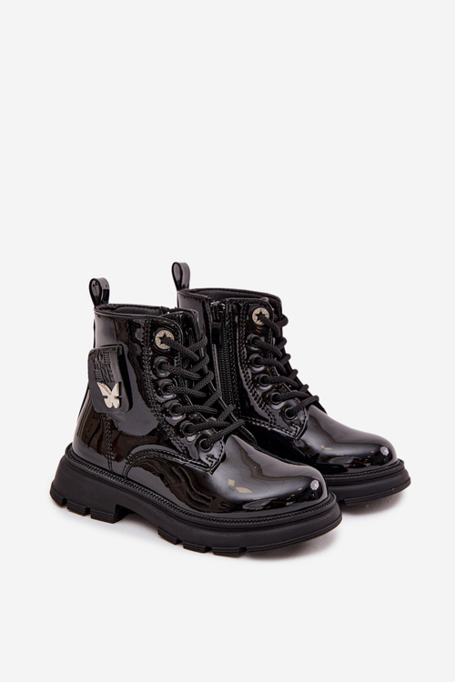 Ocieplane Botki Dziecięce Na Zamek Lakierowane Czarne Alverina