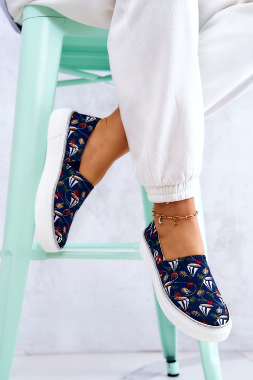 Damskie Tenisówki Slip On Memory Foam Big Star JJ276016 Granatowe