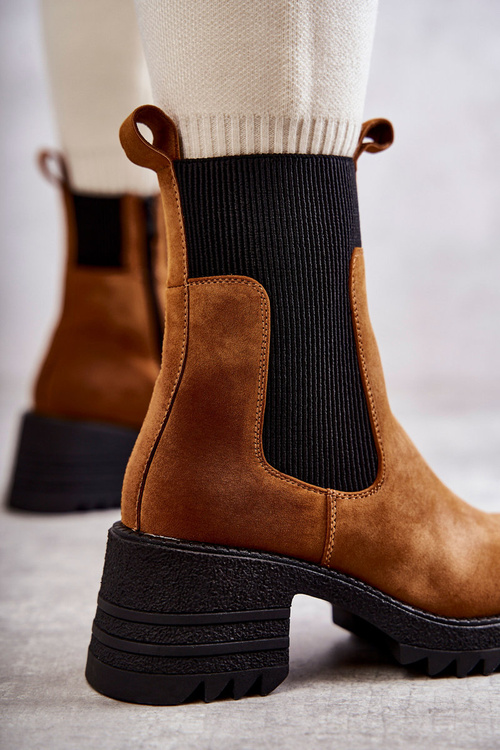 Damskie Ocieplane Botki Na Obcasie Camel Abella