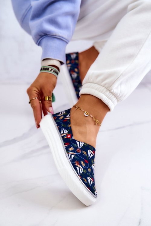 Damskie Tenisówki Slip On Memory Foam Big Star JJ276016 Granatowe