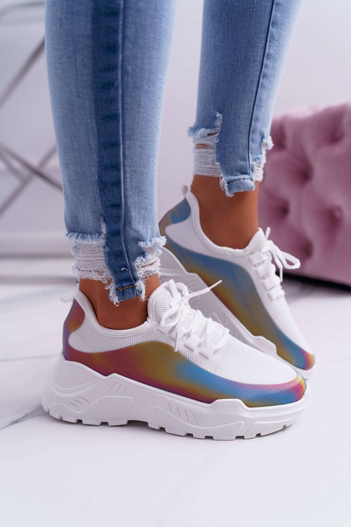 Sportowe Damskie Buty Gruba Podeszwa Holograficzne Białe Party Up