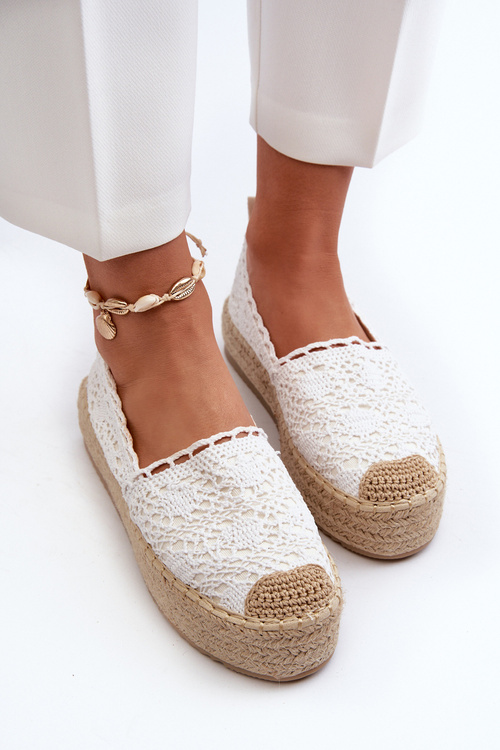Espadryle Damskie Koronkowe Na Platformie Białe Elarose