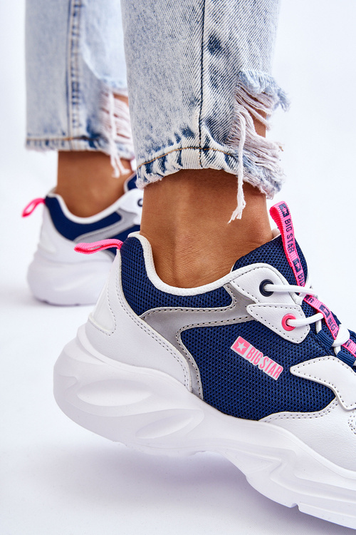 Damskie Lekkie Sportowe Buty Big Star LL274376 Biało-Granatowe