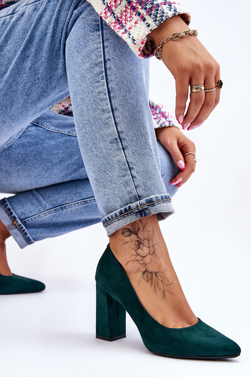 Zamszowe Czółenka Na Słupku Sergio Leone PB216 Zielone