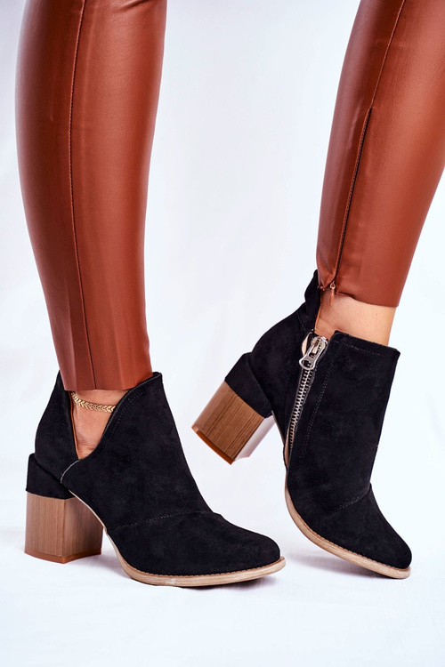 Damskie Botki Na Słupku Czarne Wycięte Meliori