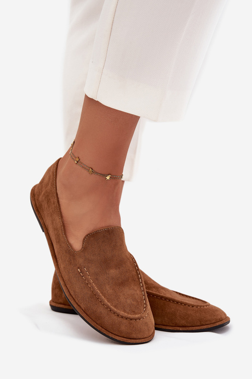 Mokasyny Damskie Z Eko Zamszu Płaskie Camel Miryelle