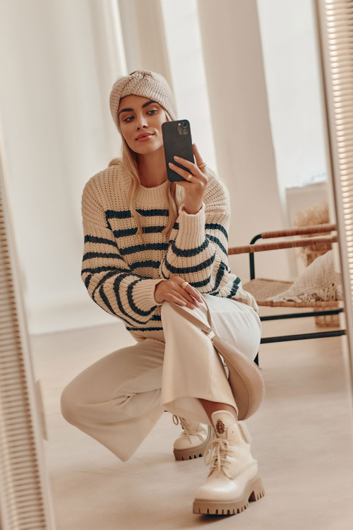 Damskie Skórzane Trapery Botki Jasnobeżowe Lemar Vergo