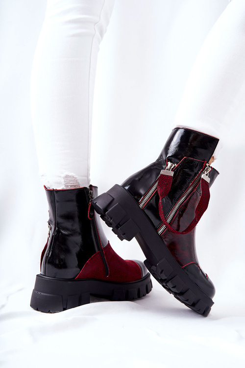 Skórzane Botki Sztyblety Maciejka Czarno-Bordowe 05137-33