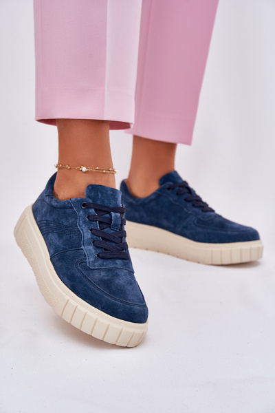 Zamszowe Sneakersy Damskie Na Platformie Granatowe Rilwena