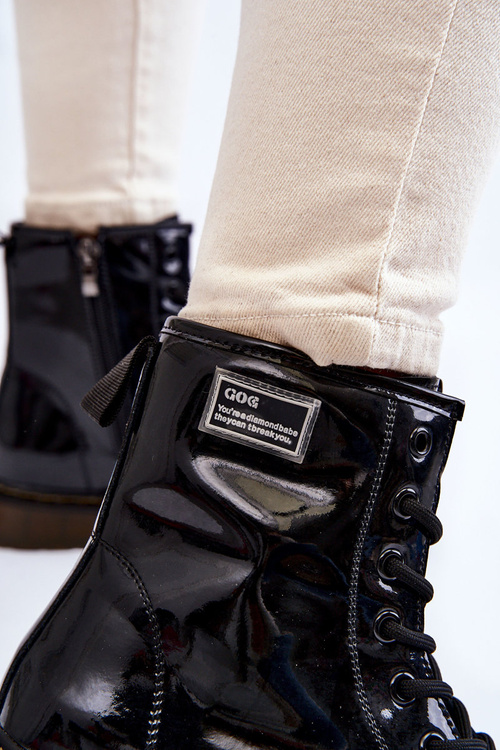 Damskie Lakierowane Botki Ocieplane GOE II2N4050 Czarne