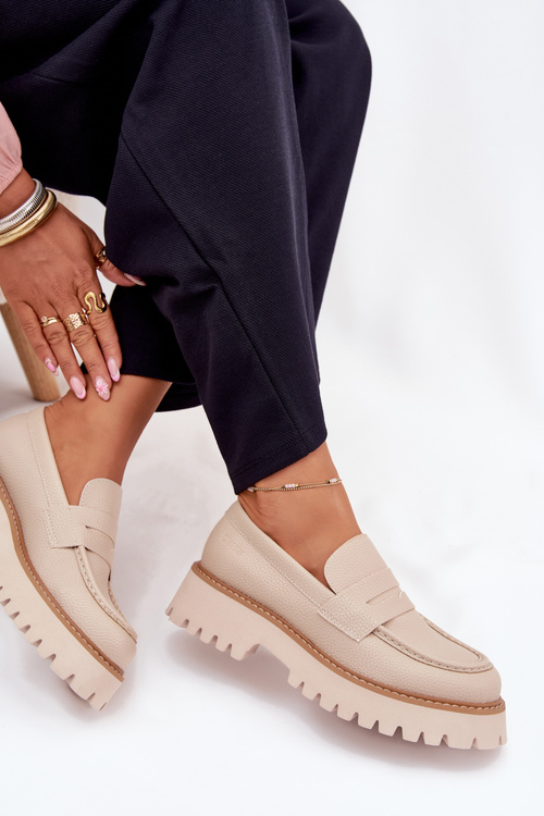 Mokasyny Damskie Na Platformie I Płaskim Obcasie Big Star NN274050 Beżowe