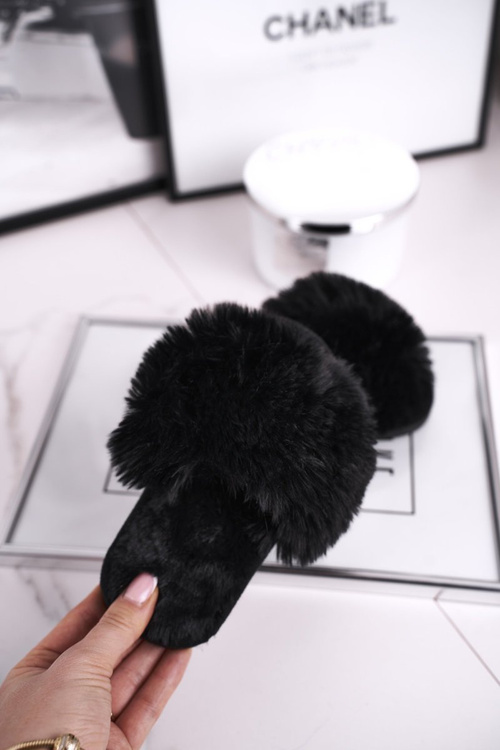 Dziecięce Papcie Klapki z Futerkiem Czarne Snow Ball