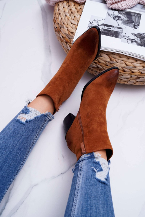 Damskie Botki Na Słupku Zamszowe Camel Niki